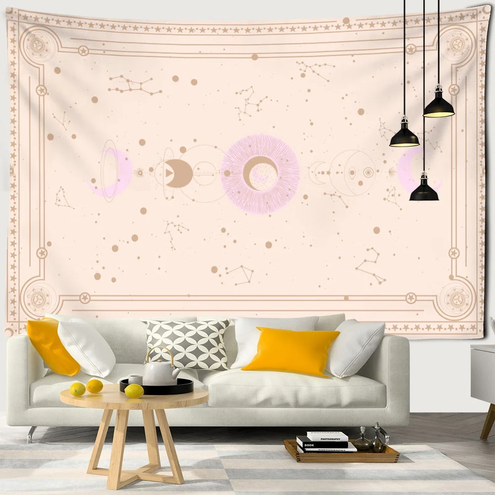 Sun Moon Planet Tarot Tapestry Wall Mount Tapiz Witchcraft Psychedelic Dormitory Bedroom Artist Home Decor