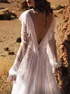 Sexy Puff Sleeve Falbala See-Through V-Back Elegant Wedding Maxi Dress
