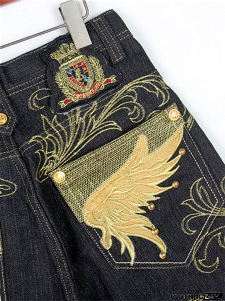 Trendy Street Style Loose Embroidered Comfy Cropped Pants For Men