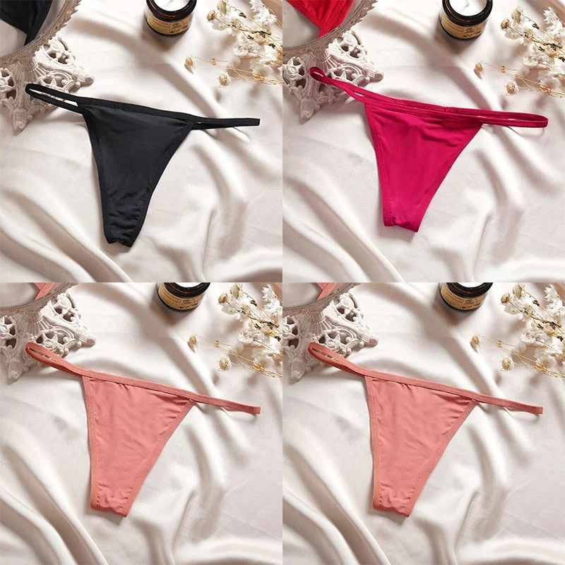 4PCS/Set Sexy Panties Women Thong Female G-string Underwear Panties Solid Color Intimate Lingerie Underpants Seamless Panties