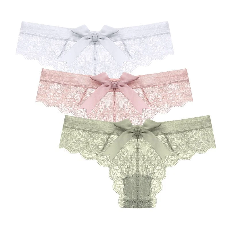 Women Sexy Lace Panties Low-waist Underwear Thong Female 2021 New Temptation G String Breathable T-back Lingerie 3PCS