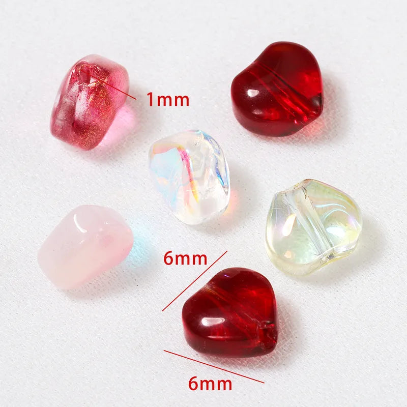 20 PCS/Package Diameter 6 Mm Hole 1~1.9mm Glass Glass Heart Shape Jewelry Accessories