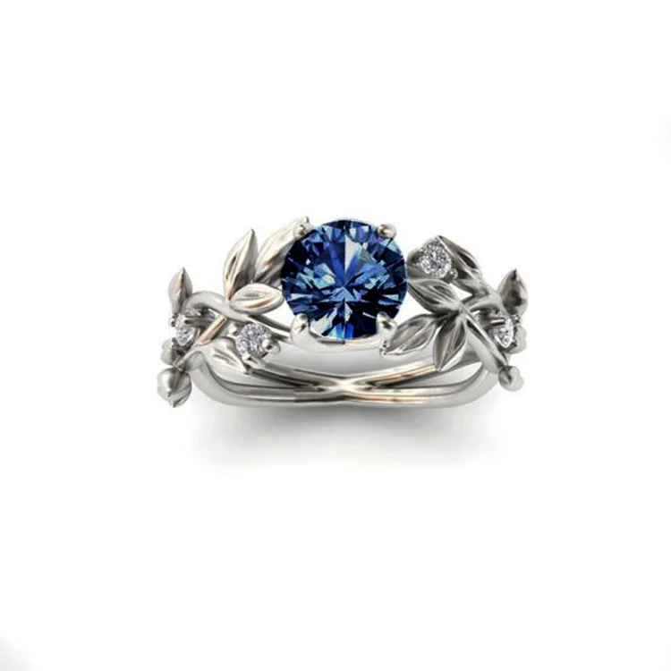 Dark Blue Olive Leaves Diamonds Ring  Flycurvy [product_label]