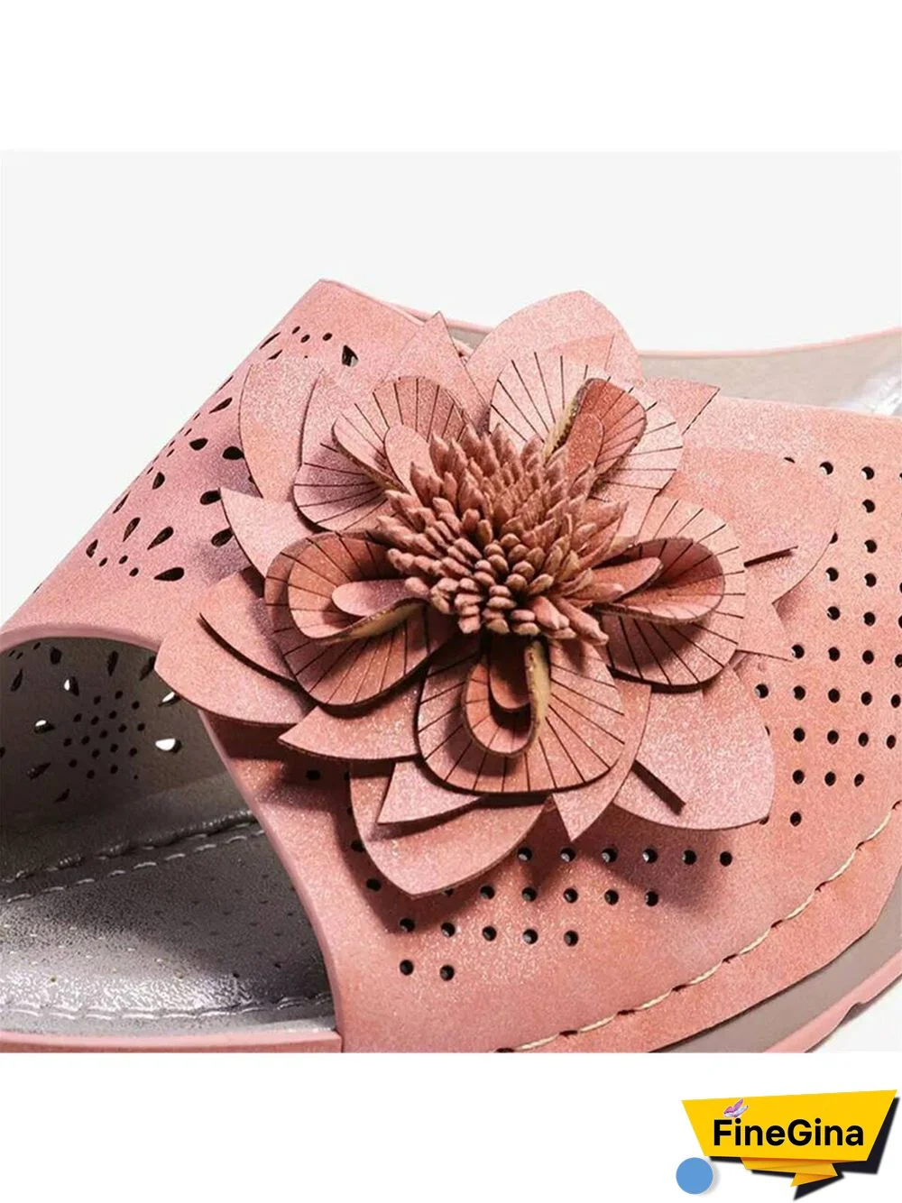 3D Floral Cutout Upper Vintage Bohemian Wedge Slippers