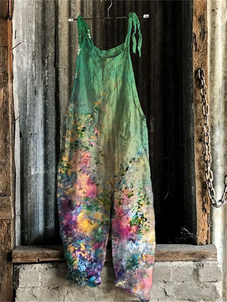 Floral Art Painting Casual Loose Jumpsuit