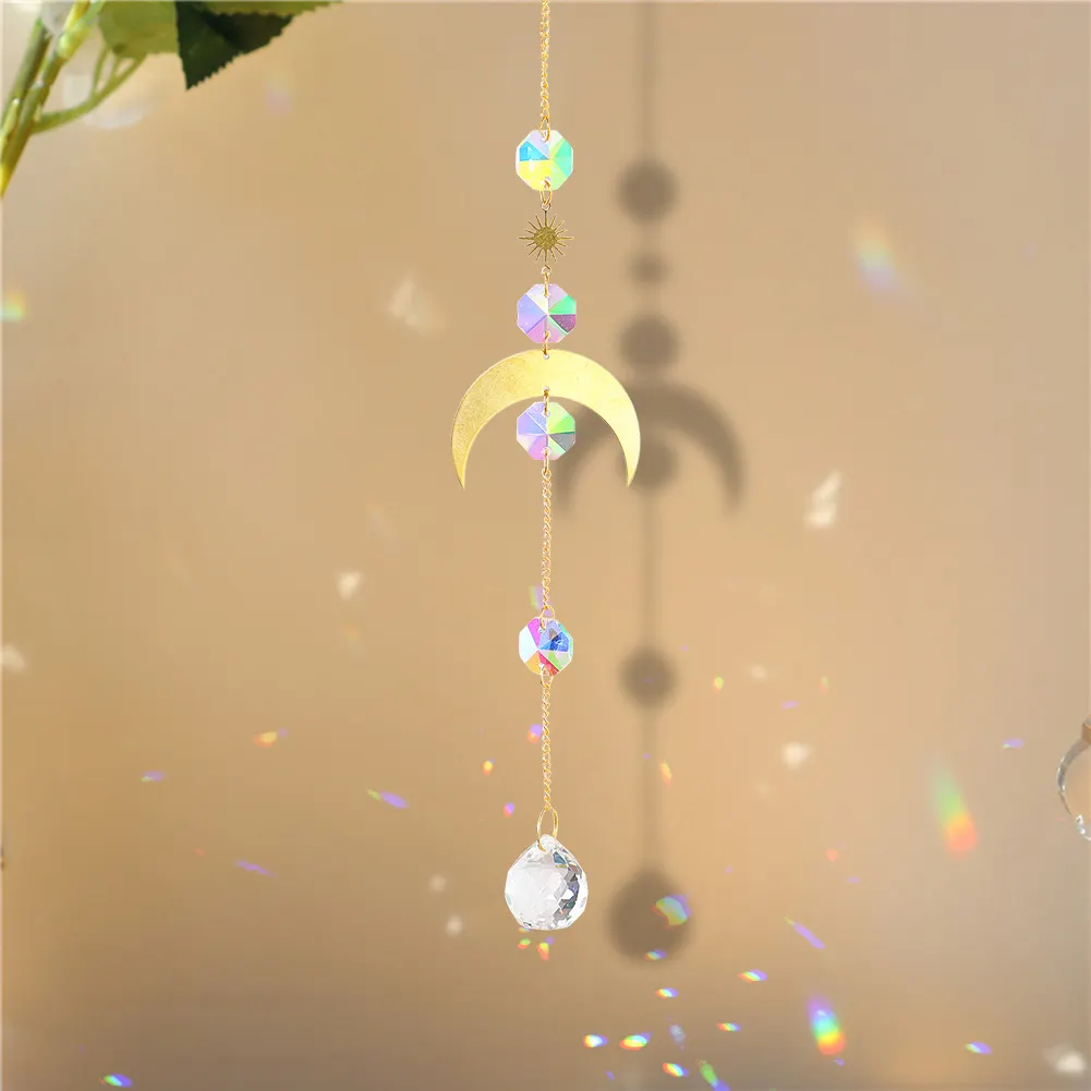 Hanging Crystal Light Catcher Metal Moon Sun Garden Wall Wind Chime (68)