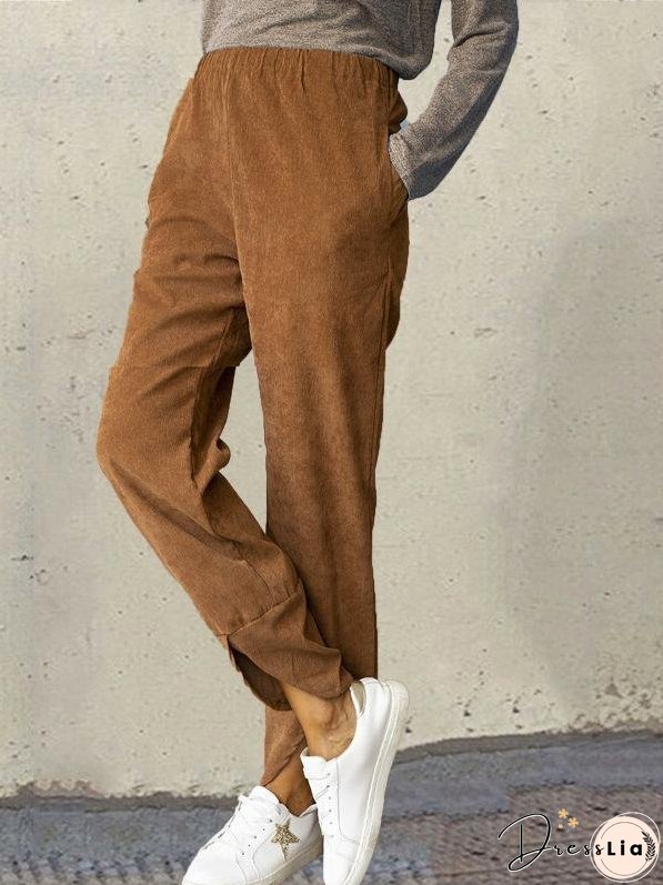 Pants Corduroy Elastic Waist Straight-Leg Casual Pants for Women