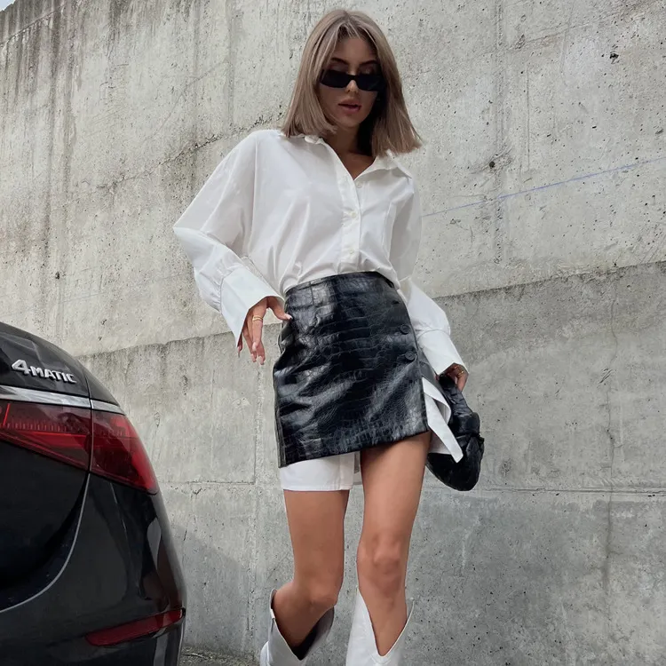Churchf Churchf New Fashion Women's Spring Wear A Simple Loose White Shirt Waist Seal Short Skirt Suit