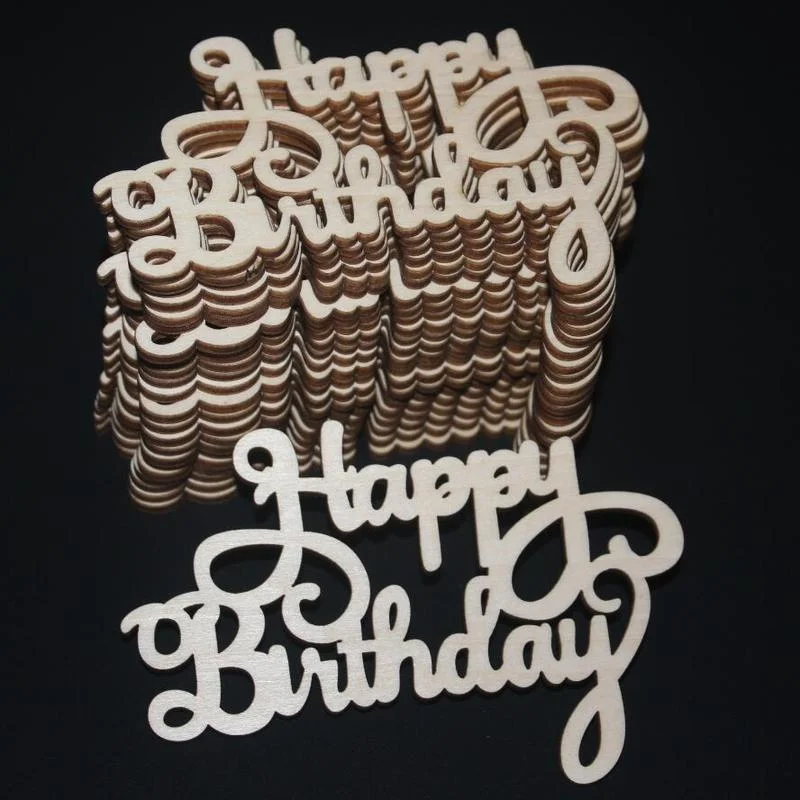 20Pcs Happy Birthday Laser Cut Wooden Slices Handcraft Letter Carving Wood Crafts Hanging Ornaments Home Party Decoration 2020