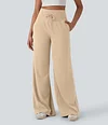 2026🔥 Halara Ribbed SoCinched High Waisted Tummy Control Drawstring Wide Leg Color Block Casual Trousers with Pockets