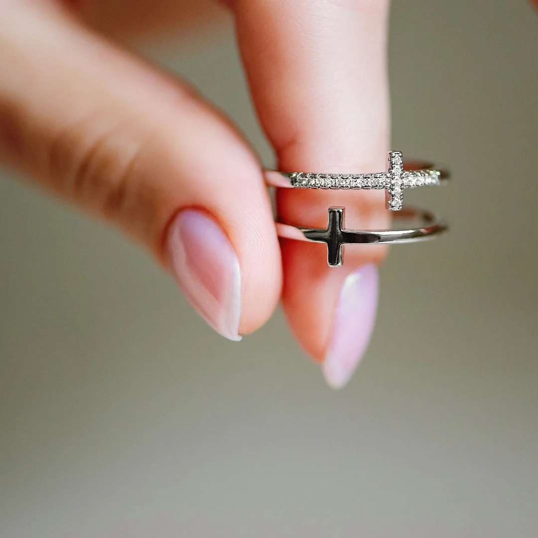 To My Daughter "Pray Through It" Twin Band Cross Ring