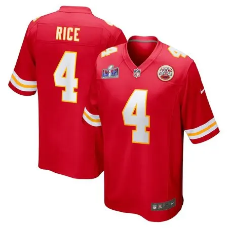 Men's Kansas City Chiefs #4 Rashee Rice  Red Super Bowl LVIII Game Jersey