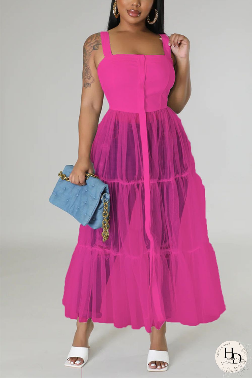 Yellow Casual Simplicity Solid Patchwork Fold Mesh Spaghetti Strap High Waist Tops