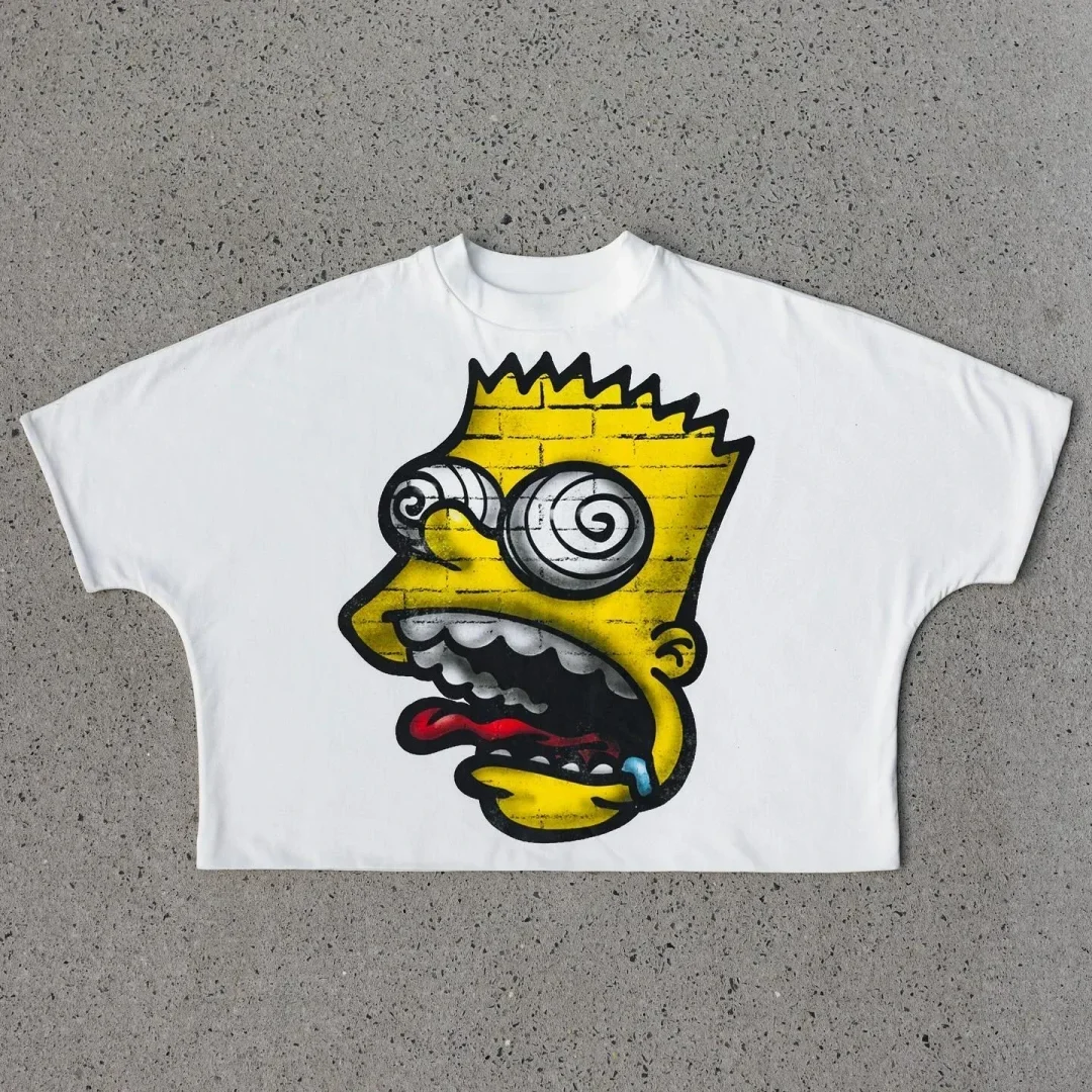 Aonga Cotton cartoon funny character printing oversized short-sleeved graphic T-shirts women summer popular versatile sports y2k tops aonga