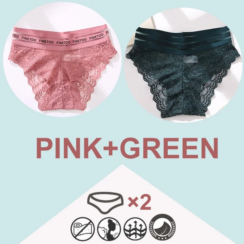 FINETOO 2PCS/Set High Waist Women Panties Sexy Lace Underwear Woman Lace Pantys Mesh Floral Lingerie Female Seamless Briefs L-XL