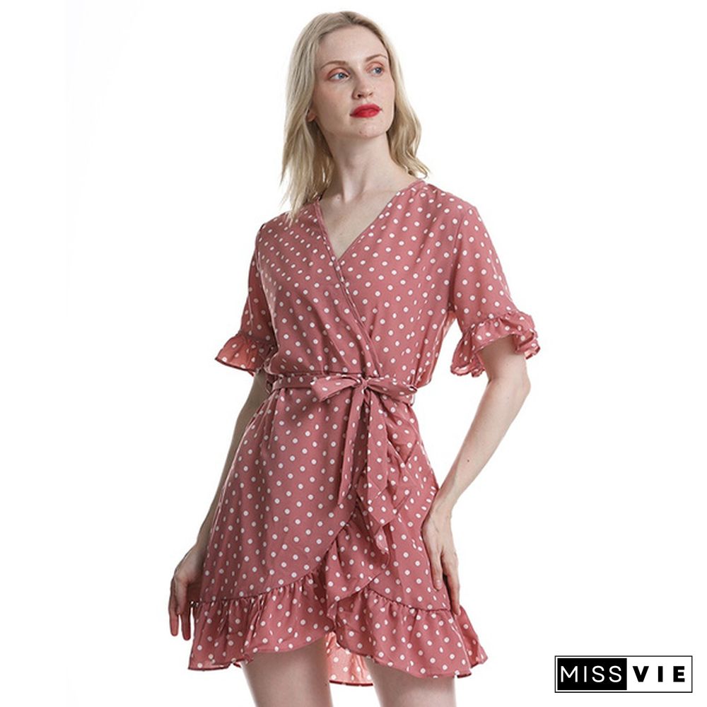 Women's Fashion Boho Chiffon Dress Ladies Polka Dot Beach Dress