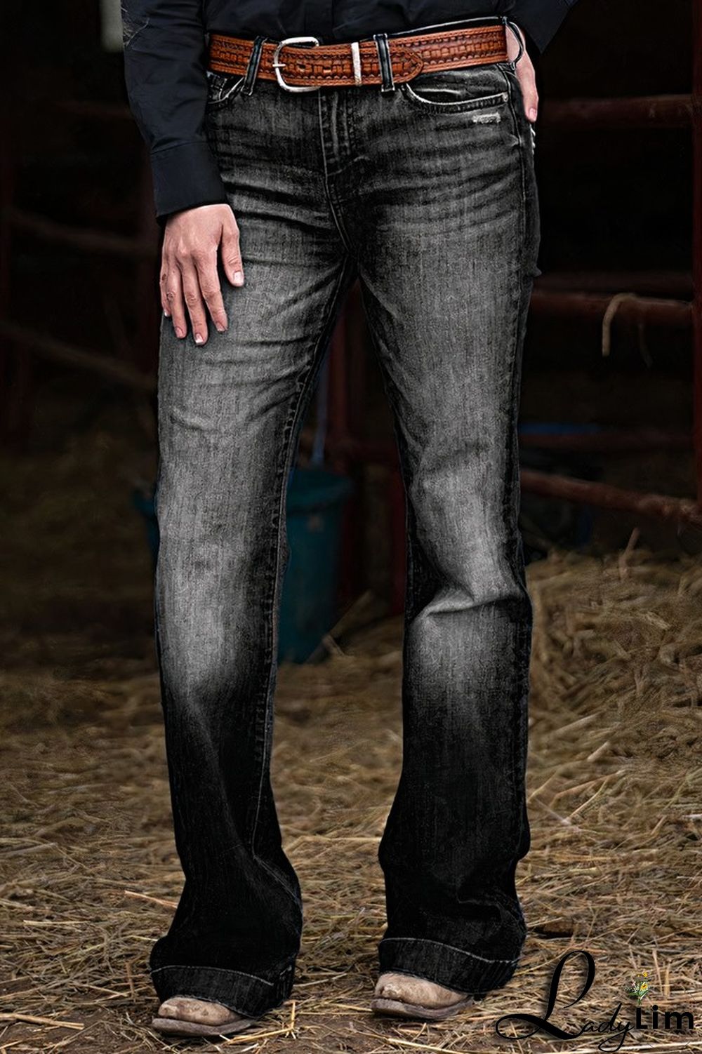 Pocket Detail Mid Rise Bootcut Jeans Without Belt