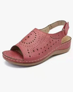 Ethnic Pattern Punched Hollow Velcro Vintage Sandals
