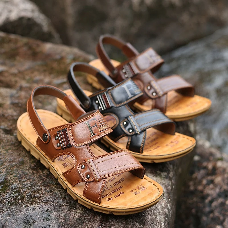Men's Leather Sandals Summer New Men's Leather Sandals Men's Outdoor Casual Men's Beach Shoes Soft Bottom Non-slip SandalsShoes