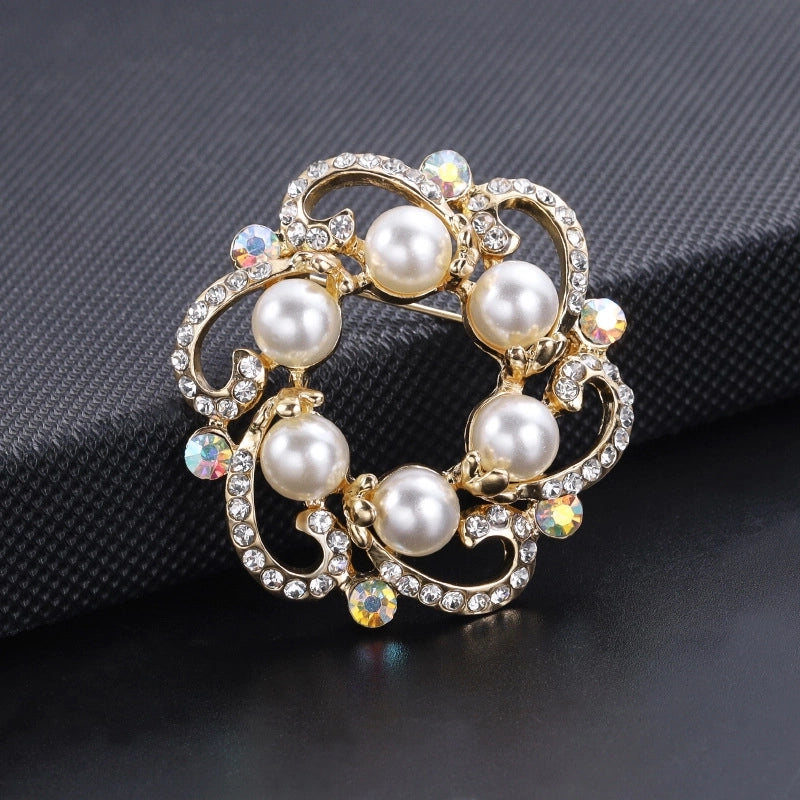 Glam Pin Geometric Alloy Inlay Artificial Pearls Rhinestones Women’S Brooches