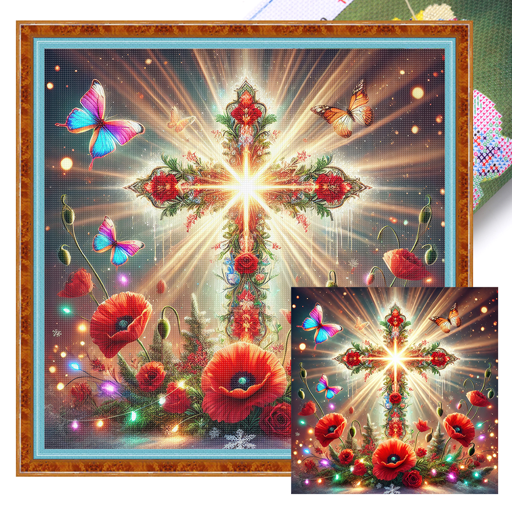 Poppy Cross Full 11CT Pre-stamped Canvas(40*40cm) Cross Stitch