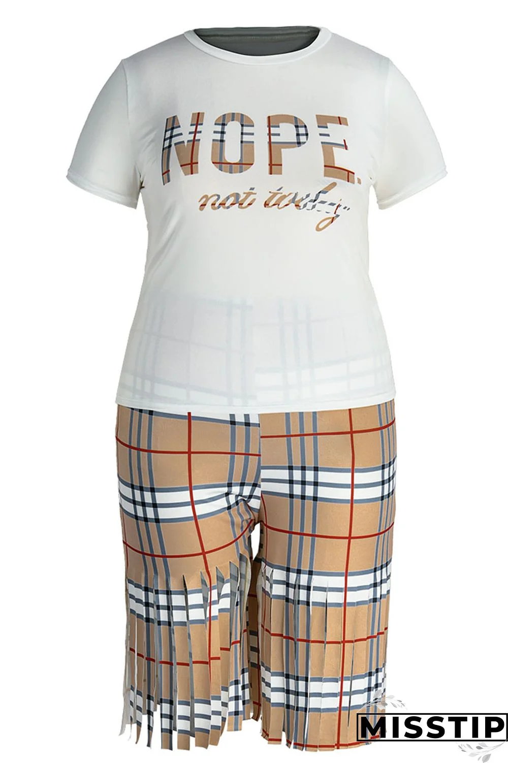 Black White Casual Street Print Tassel Patchwork O Neck Plus Size Two Pieces