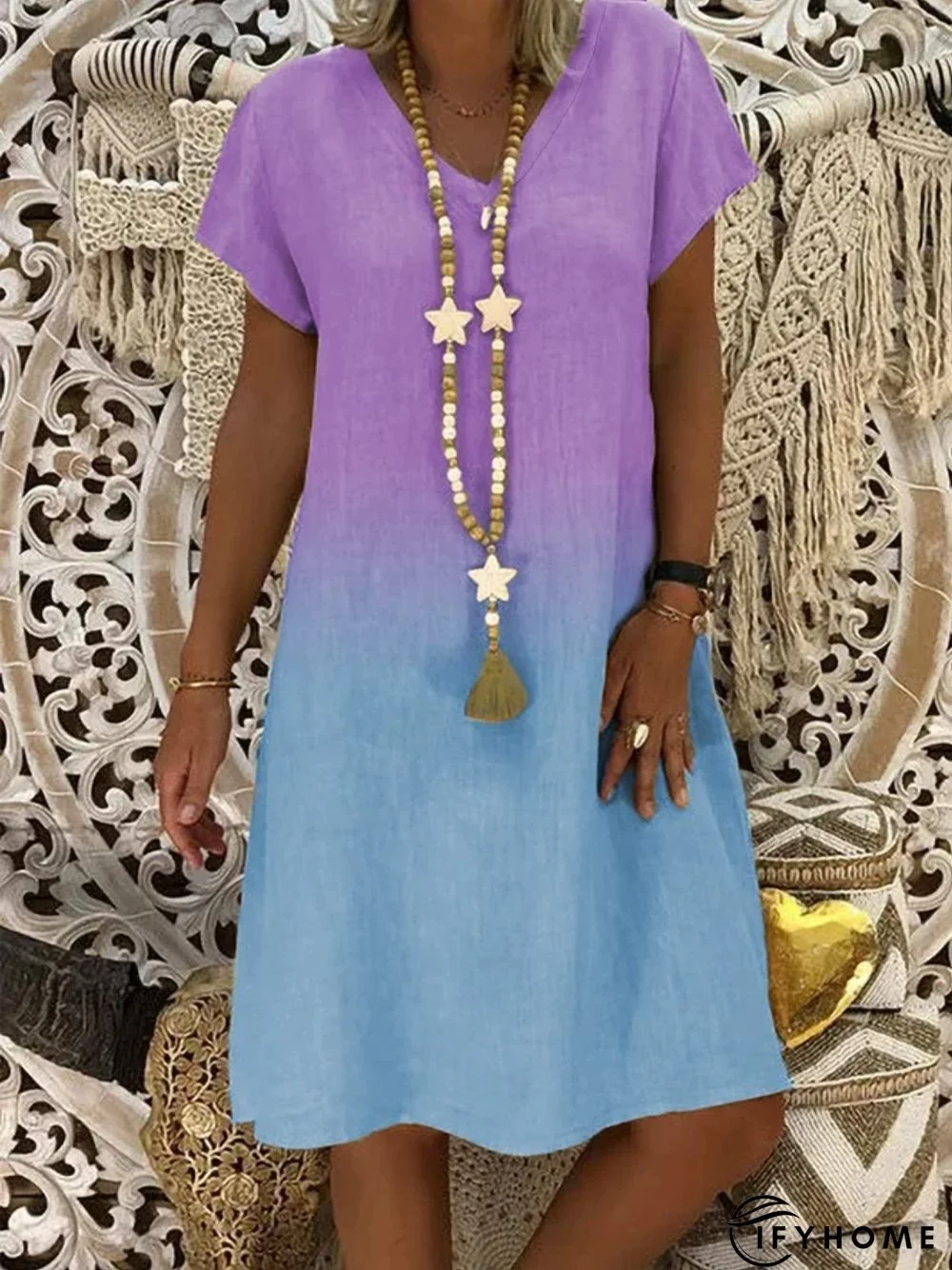zolucky Cotton-Blend V Neck Casual Knitting Dress | IFYHOME