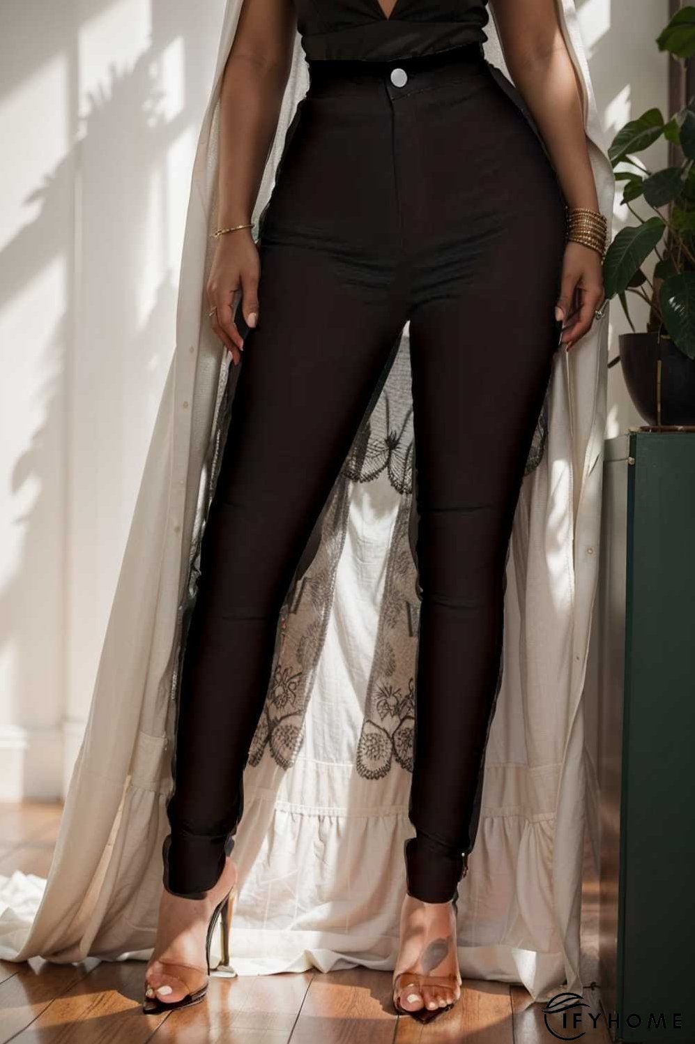 casual solid slim fit skinny pockets pants | IFYHOME