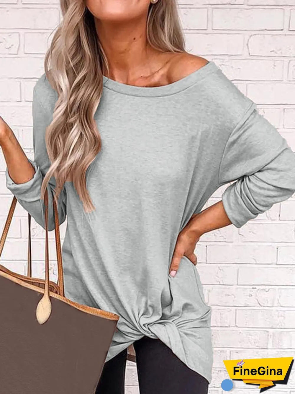 Plus Size Casual Long Sleeve Solid Tops