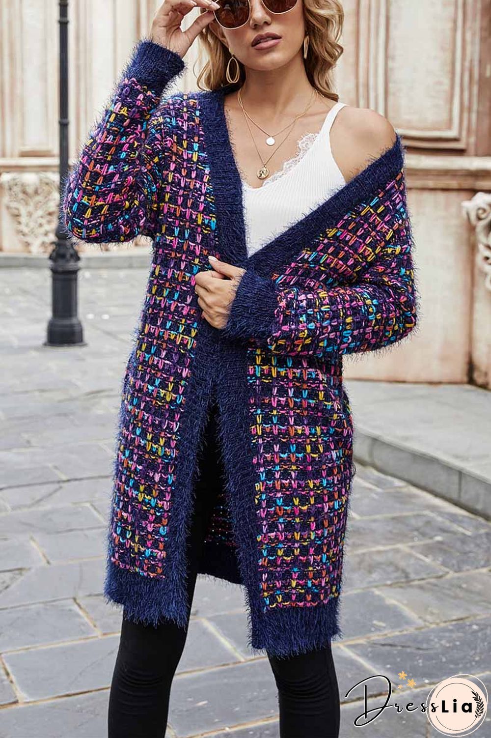 Color Contrast Knit Coat