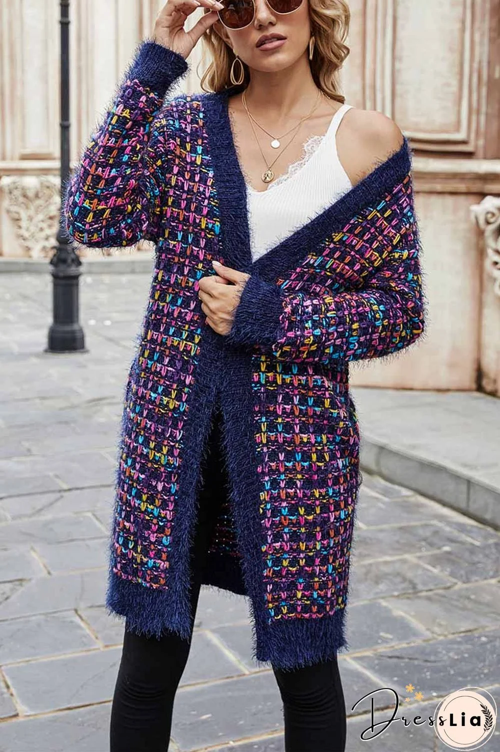 Color Contrast Knit Coat