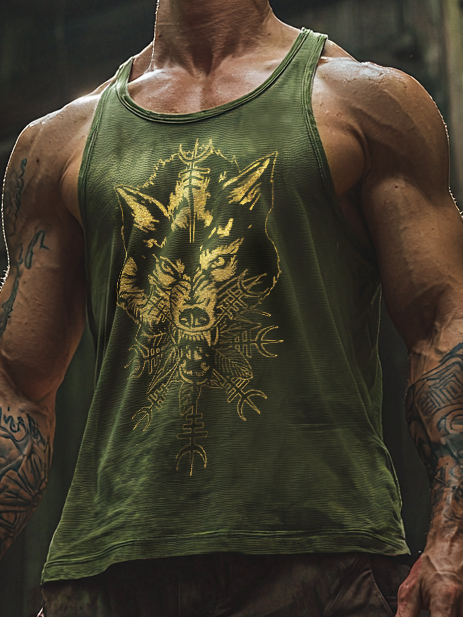 Men's Casual Viking Fenrir Wolf Pattern Vest