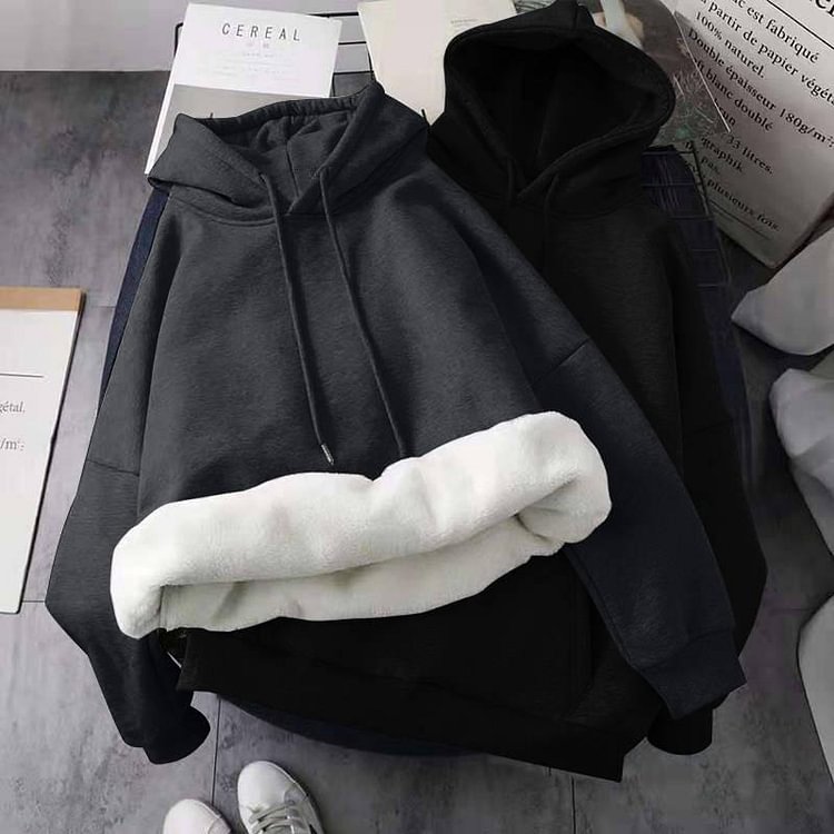 Women's Hoodies Korean Black Hooded Cotton Pullover Casual Long-Sleeved Solid Color Harajuku Sweatshirt Clothes Sudaderas - BlackFridayBuys