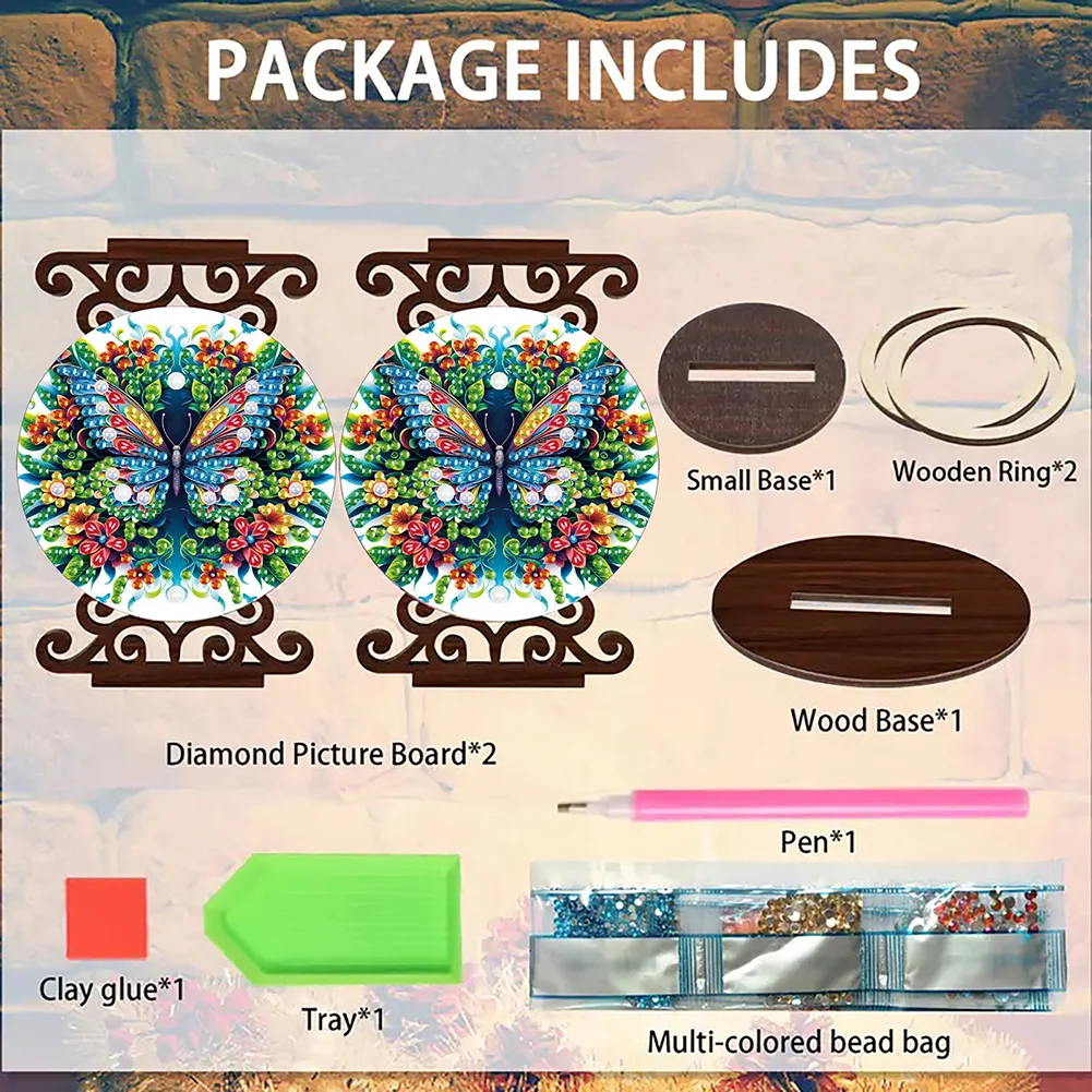 Wooden Diamond Painting Candle Holder Rhinestone Candlestick Decor (Butterfly)