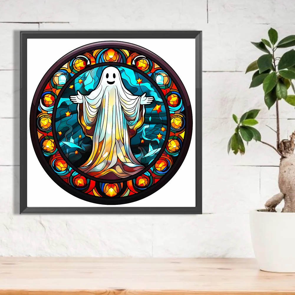 Diamond Painting - Full Round Drill - Stained Glass Halloween Ghost(Canvas|50*50cm)