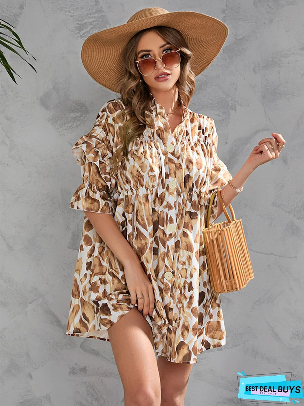 Short 5 / 4 Sleeve Print Dresses
