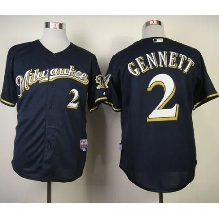 Brewers #2 Scooter Gennett Navy Blue Alternate Road Cool Base Stitched MLB Jersey