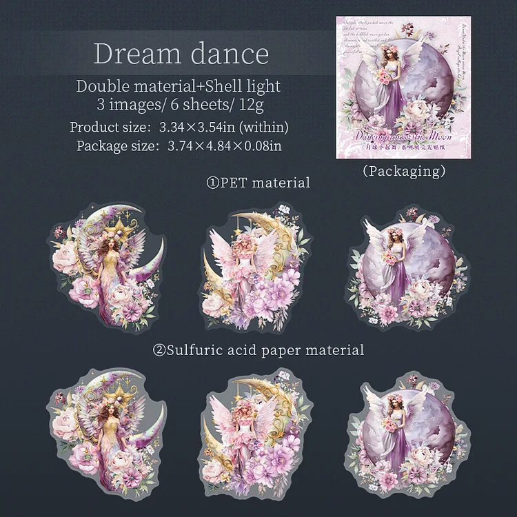 Journalsay 6 Sheets Dancing Under The Moon Series Vintage Flower Character PET Sticker