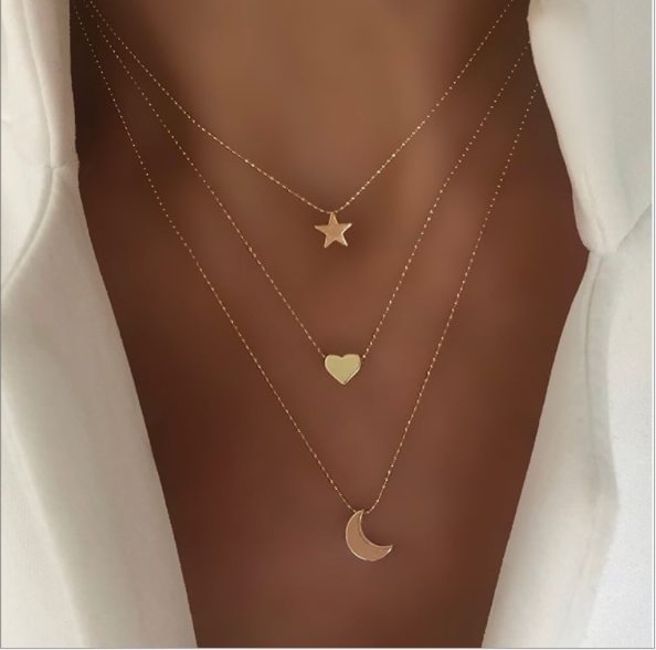 UsmallLifes King  Retro Simple Star Moon Love Pendant Necklace US Mall Lifes