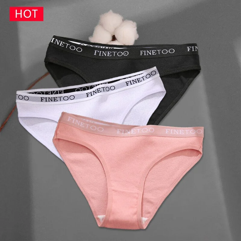 FINETOO 3Pcs/set Colorful Stripes Panties Women's Cotton Briefs M-XL Low-Rise Rainbow Underwear Ladies Underpants Girls Panties
