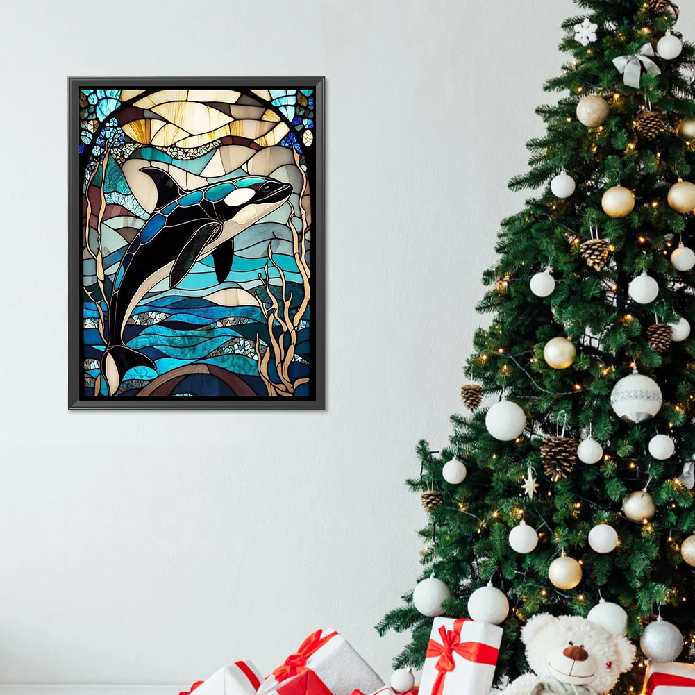 Diamond Painting - Full Round Drill - Stained Glass Dolphin(Canvas|30*40cm)