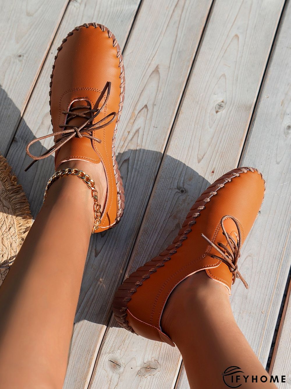 Casual Plain Lace-Up Flat Shoes | IFYHOME