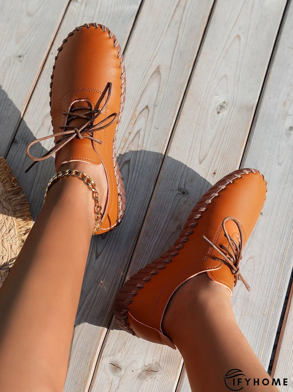 Casual Plain Lace-Up Flat Shoes | IFYHOME