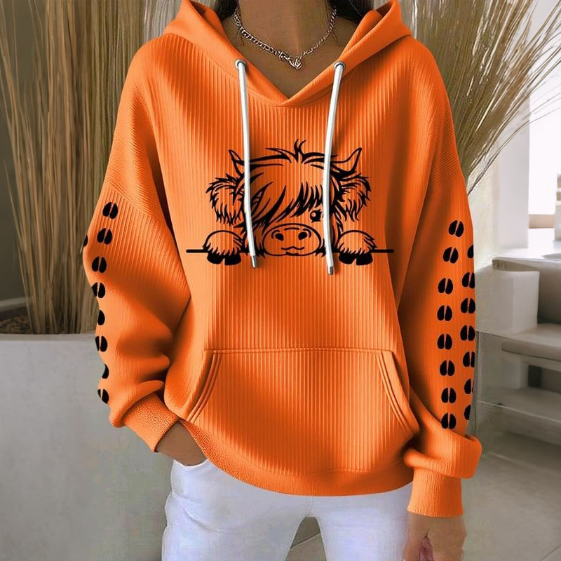 Women's Cute Highland Cow Print Casual Hoodie elevenforest