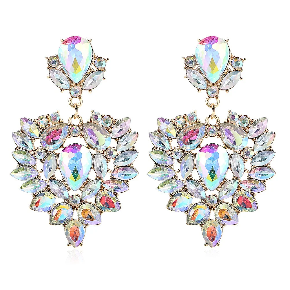 Dvacaman 2022 Valentine's Day Heart-Shaped Rhinestone Earrings For Women Shiny Statement Wedding Party Gift Crystal Drop Jewelry