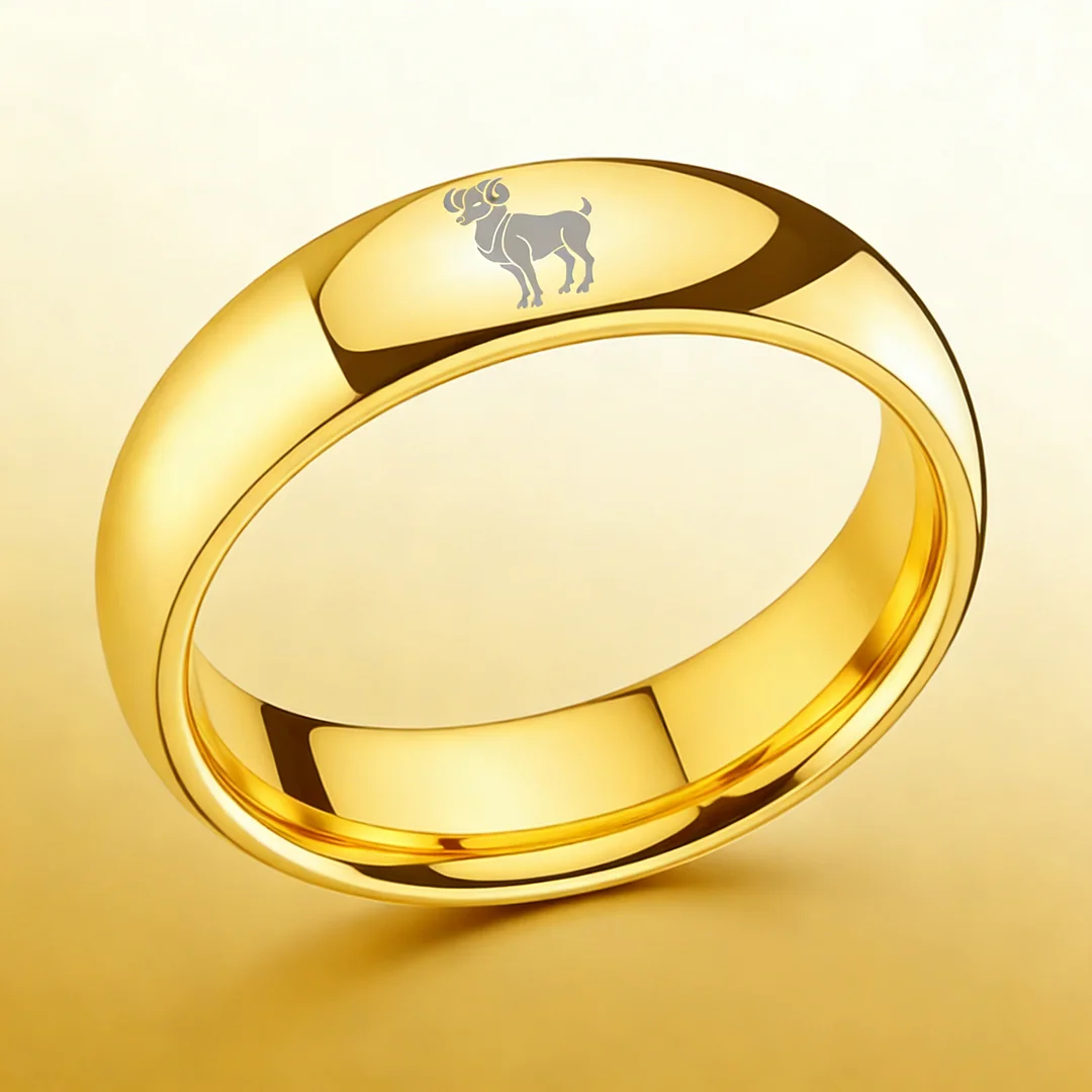 Men Women Aries Tungsten Carbide Rings Domed Top Gold Tungsten Wedding Bands 4MM 6MM 8MM Width