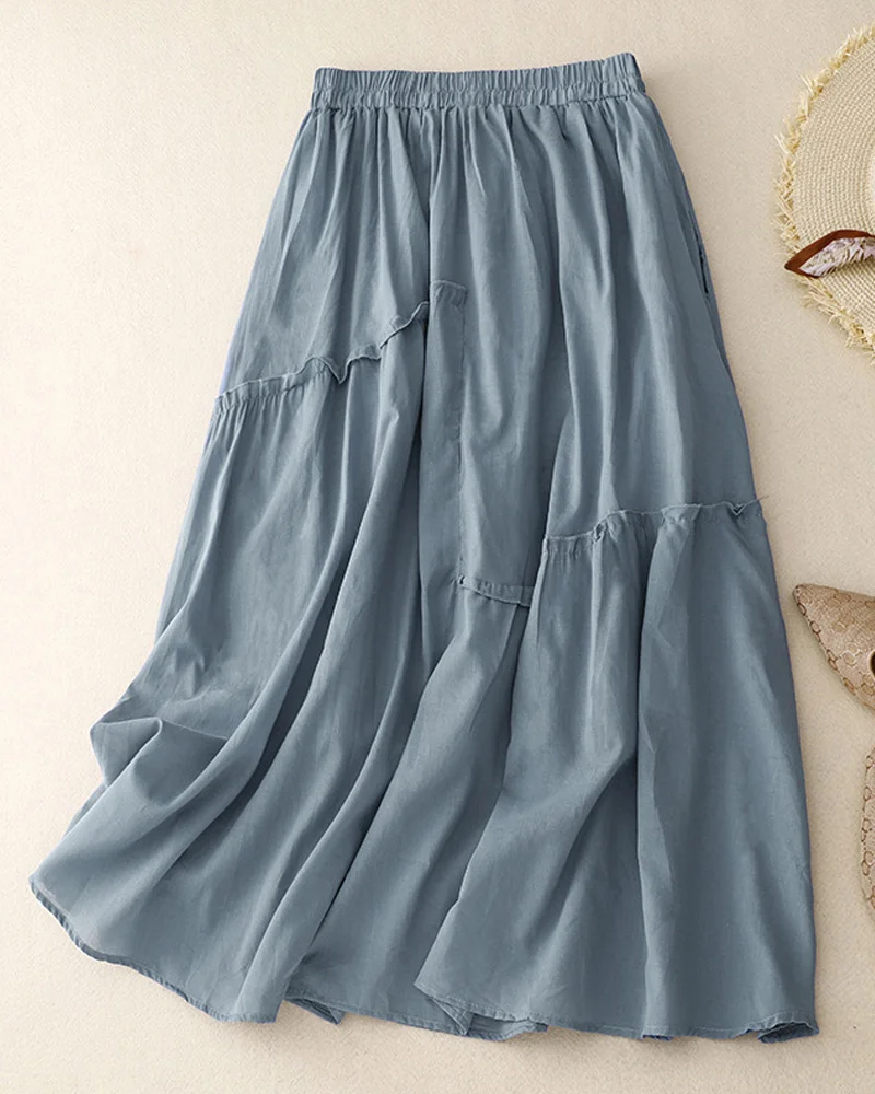 Solid Color Wood-Ear Edge Irregular Skirt