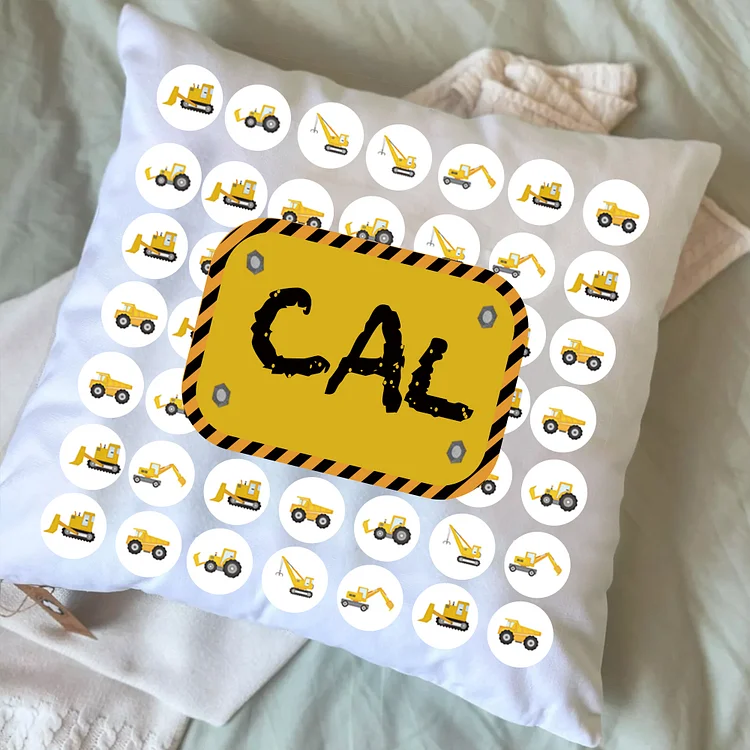 BlanketCute-Personalized Lovely Bedroom Tractor Cushion with Your Kid's Name | 02