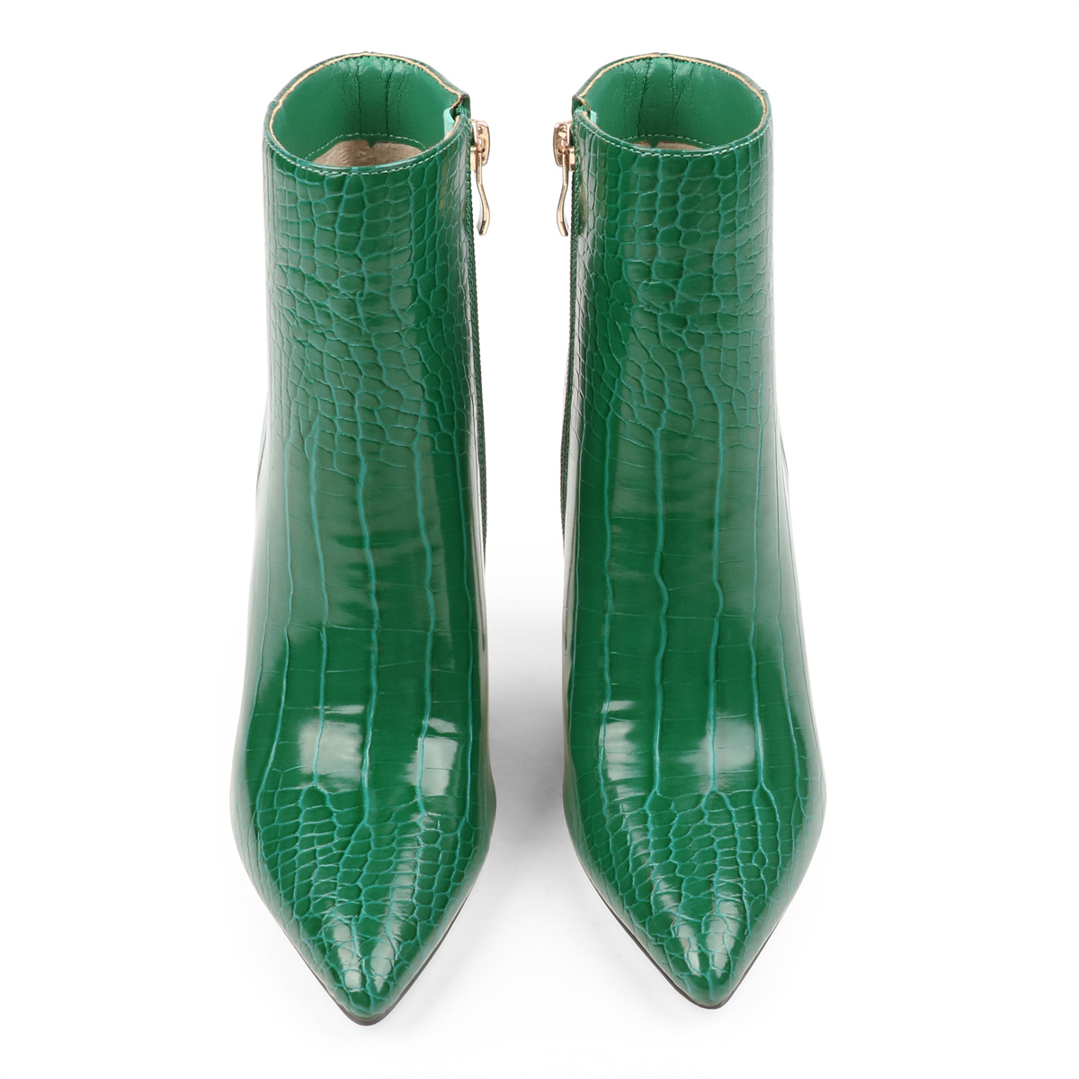 100mm Women's Ankle Boots Middle Heels Pointed Toe Stiletto Apricot Bottom Croc Boots-MERUMOTE