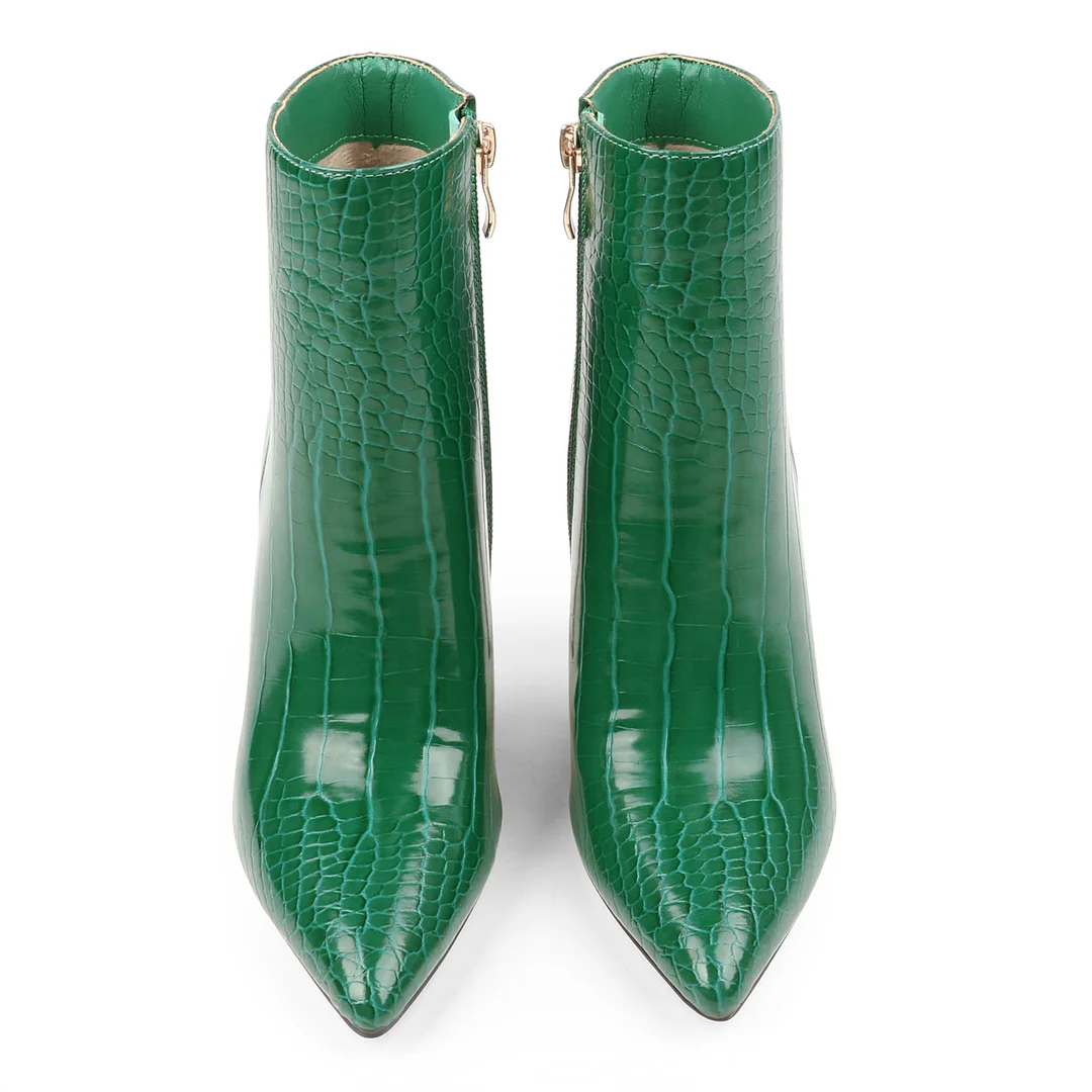 100mm Women's Ankle Boots Middle Heels Pointed Toe Stiletto Apricot Bottom Croc Boots-MERUMOTE